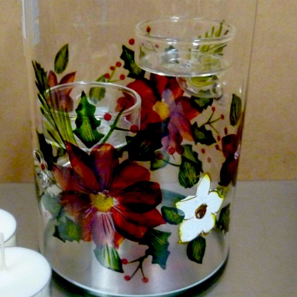 🎄SALE Poinsettia Glass Hurricane Double Hanging Tealight Candle Holder 6" high - Picture 6 of 11